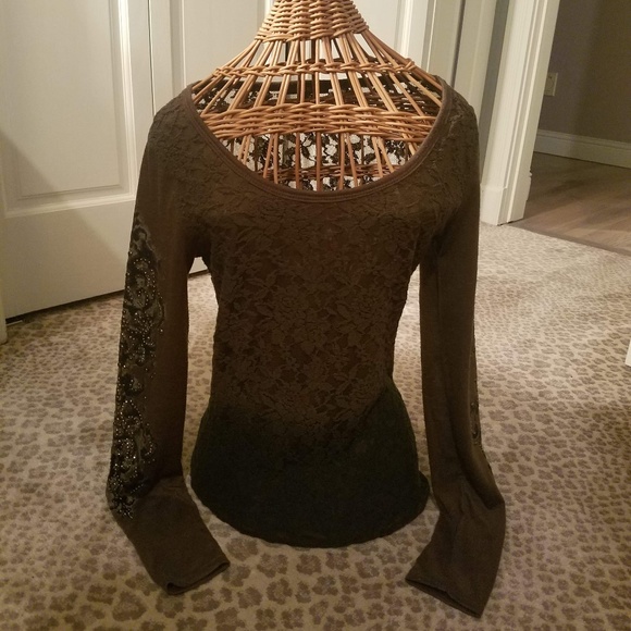 Olive Green Ombre Lace Miss Me Top - Picture 1 of 7